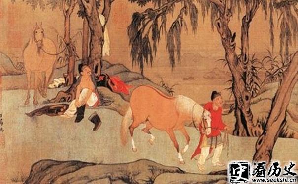 赵孟頫《浴马图》局部