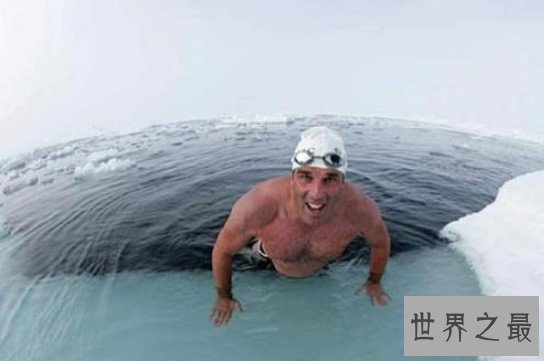 挑战极寒游泳最长时间男子,零下1.7℃海水中游20分钟