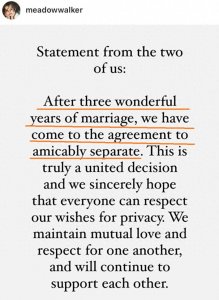 ​保罗·沃克的25岁模特女儿平静官宣，和结婚3年的丈夫“友好分手”