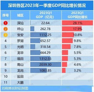 ​广东经济：深圳各区2023一季度GDP排行，南山总量大，宝安潜力大