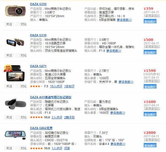 daza行车记录仪价格-