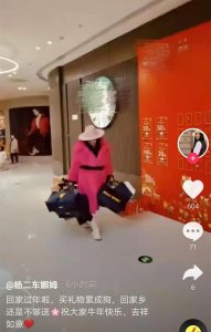 ​杨二车娜姆商场血拼拎满手，穿貂臃肿狼狈，常年披发被传耳朵割伤