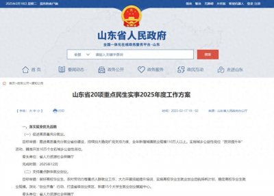 ​共20项！山东公布重点民生实事2025年度工作方案